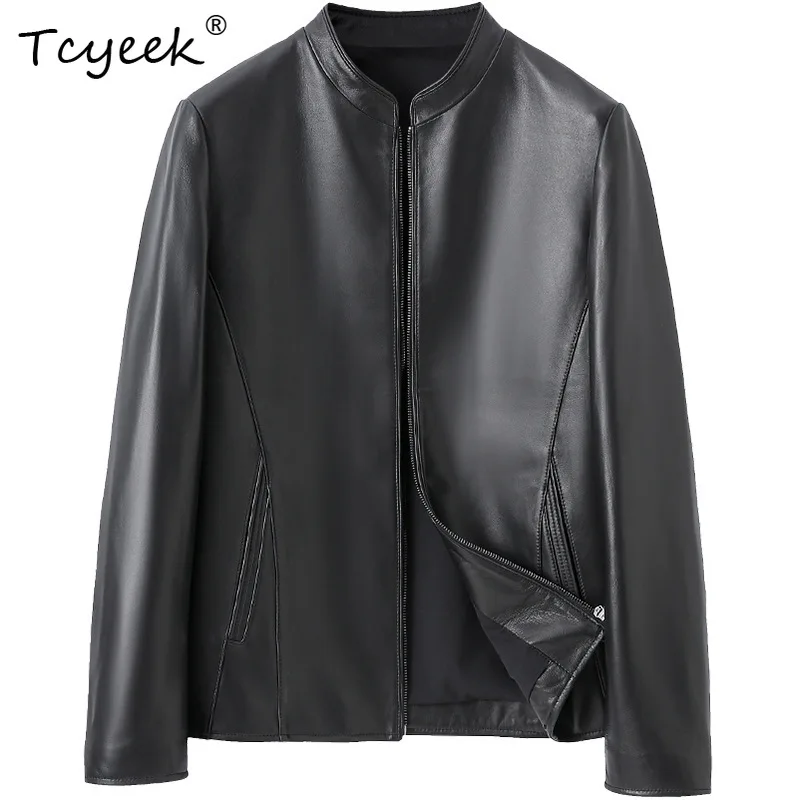 

Tcyeek Top Layer Sheepskin Genuine Leather Jacket Men Spring Autumn Clothes Business Casual Mens Jackets Trendy Jaqueta De Couro