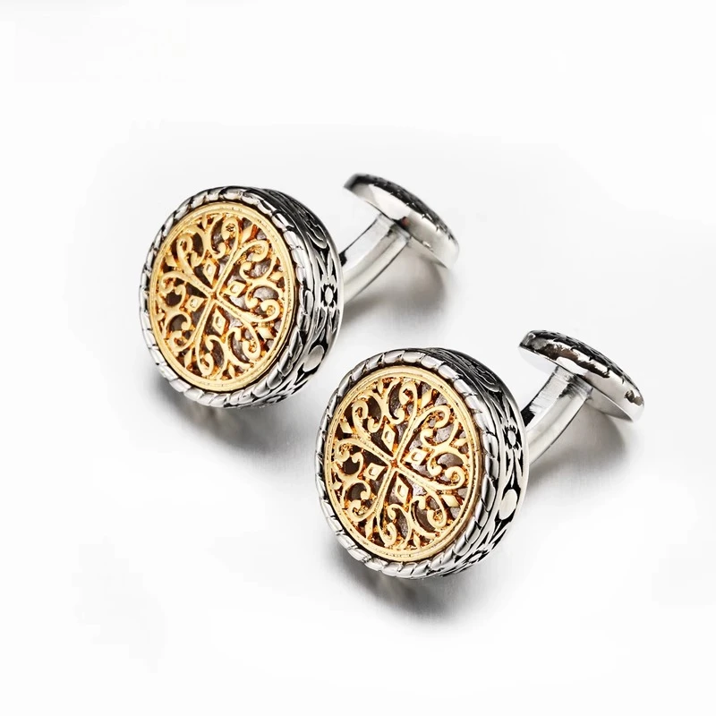 

Light Luxury Gold Silver Cufflinks Fashion Round Vintage French Shirt Cuff Button Men's Wedding Business Gifts Gifts
