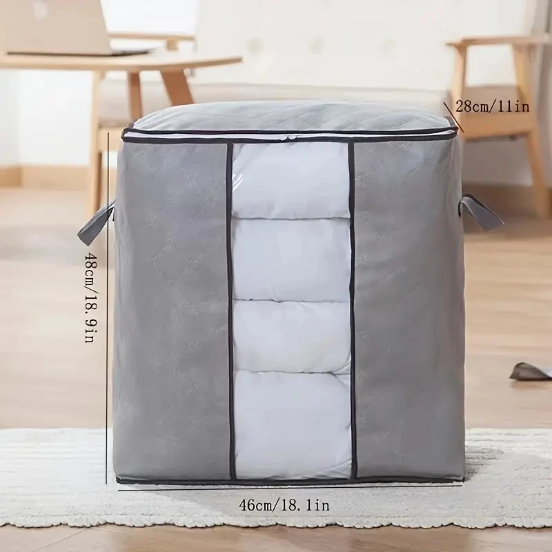 1pcComforter Bags With Zipper, Large Clothes Storage Bag, Clothes Organizer With Handle Clear Window, Storage Bins Containers Fo