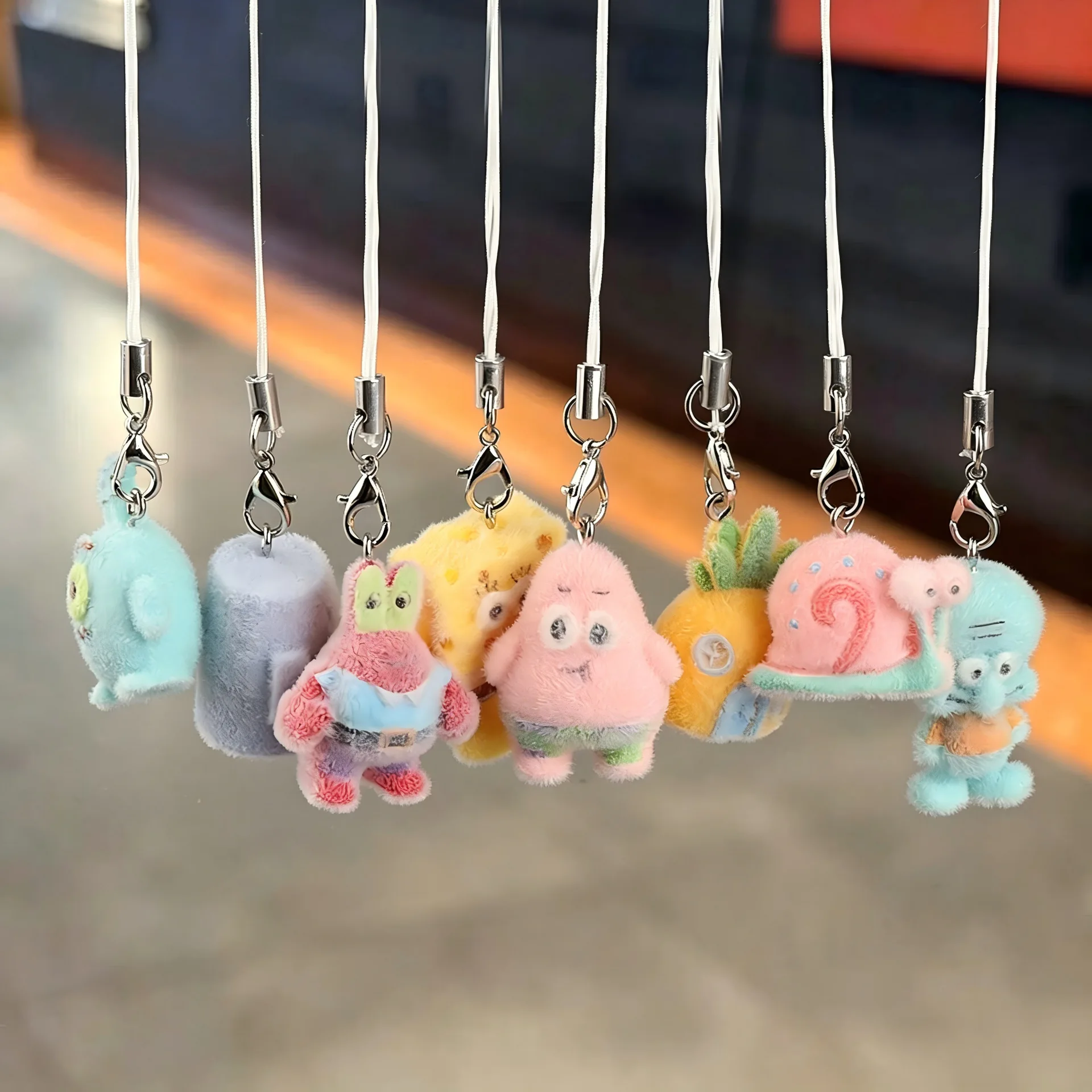 SpongeBob Flocked Resin Mini Keyring Cartoon Characters Patrick Squidward  Gary Tiny Pendant Cute Flocking Resin