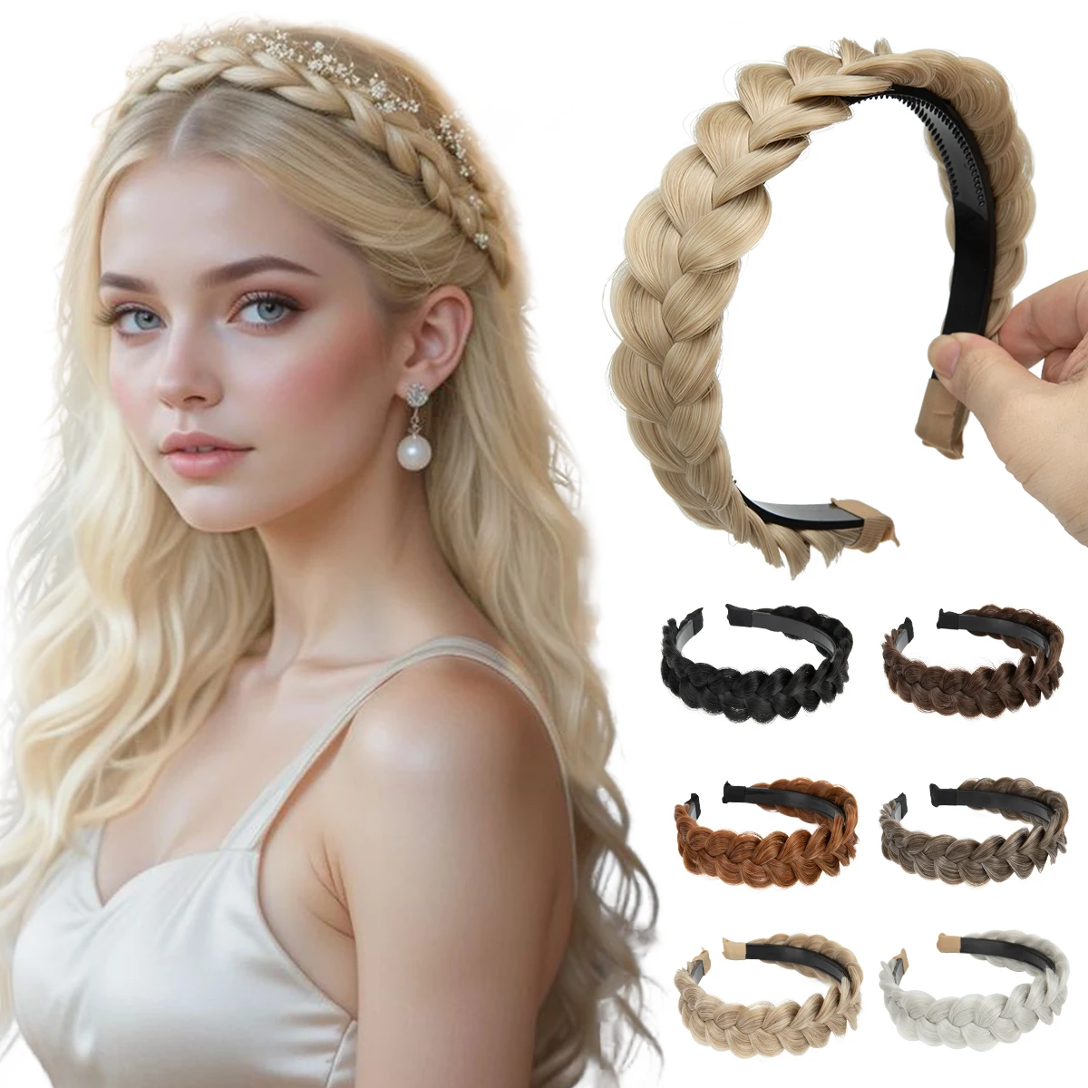 Synthetic fashion braided headband, hair band, braided hairstyle, Bohemian style, women's hair accessory/wig decoration.