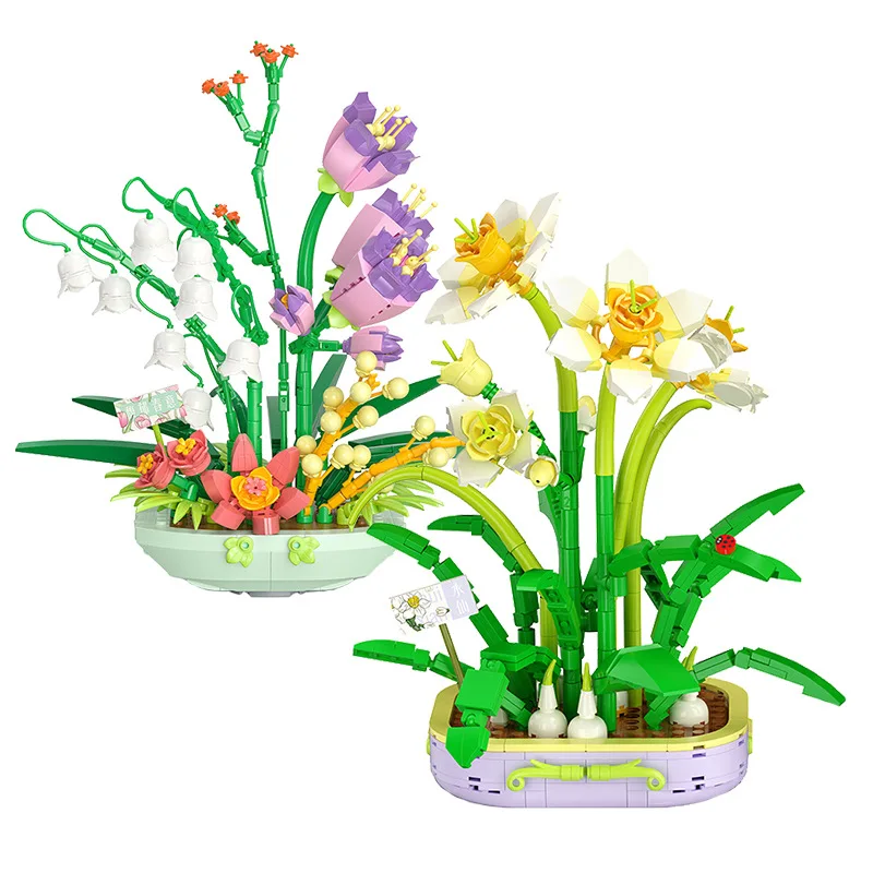 KNEW BUILT-bloques de construcción en maceta Epiphyllum 3D creativos, regalo de humor con amor, regalo de vacaciones Ideal para niña, decorar tu hogar
