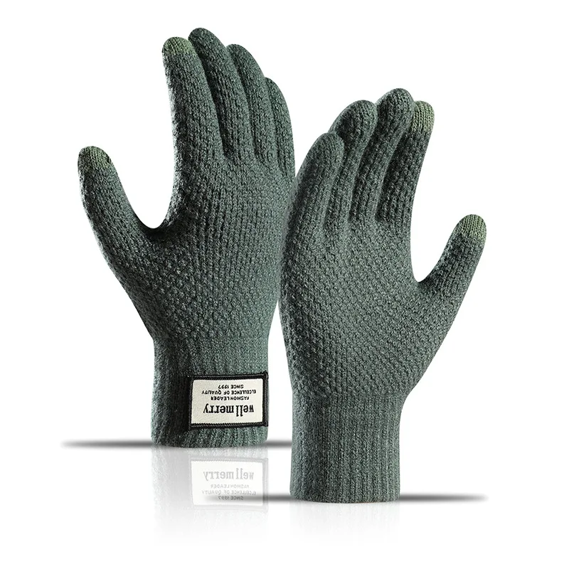 Gants en tricot à écran tactile pour hommes, polaire extra épaisse, laine jacquard, grande taille, automne, hiver