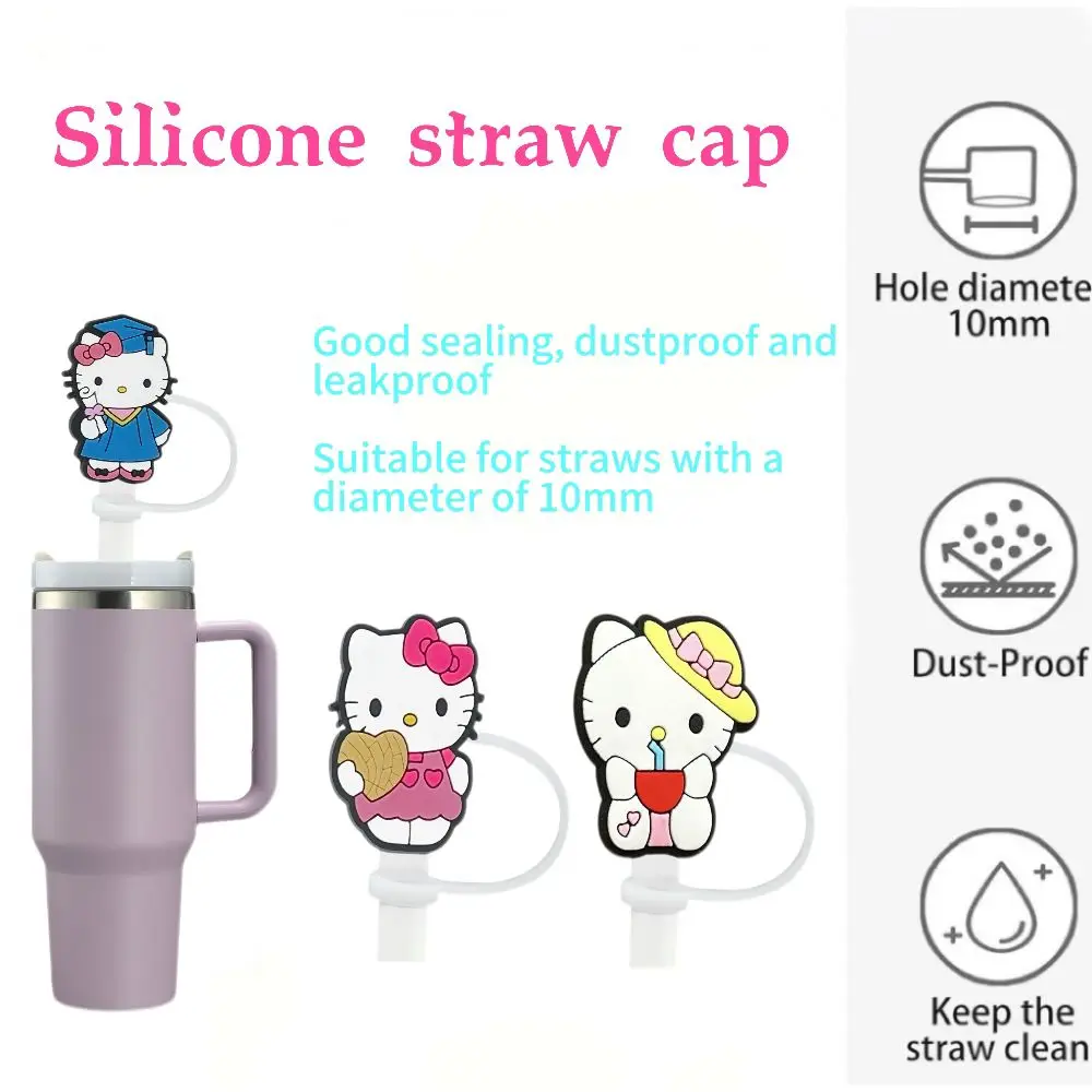 New Hello Kitty Silicone Straw Cap，stanley cup accessories,10MM spill-proof Straw cover Cap, Reusable Party Accessories,Gift