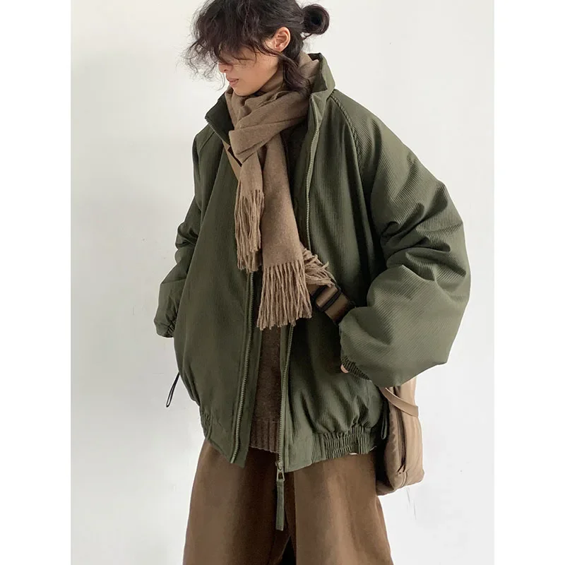 Winter Retro Set Men Women Thickened Warm Lightweight Parka+Loose Straight-leg Wide-leg Casual Cargo Pants Japanese Unisex Suit