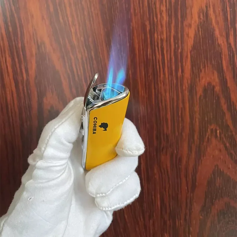 Three Triple Flame Torch Lighter Build-In Punch Custom Metal Jet Flame Cigar Lighter With Cutting Color Triple Jet Flame Lighter