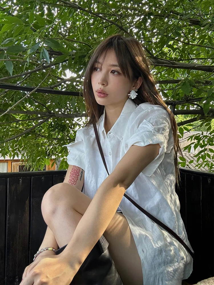 

Женский топ свободного кроя ort Sve irt из льняного материала с манжетами, многослойный топ с защитой от ультрафиолета Bubble Sve Classic Sle