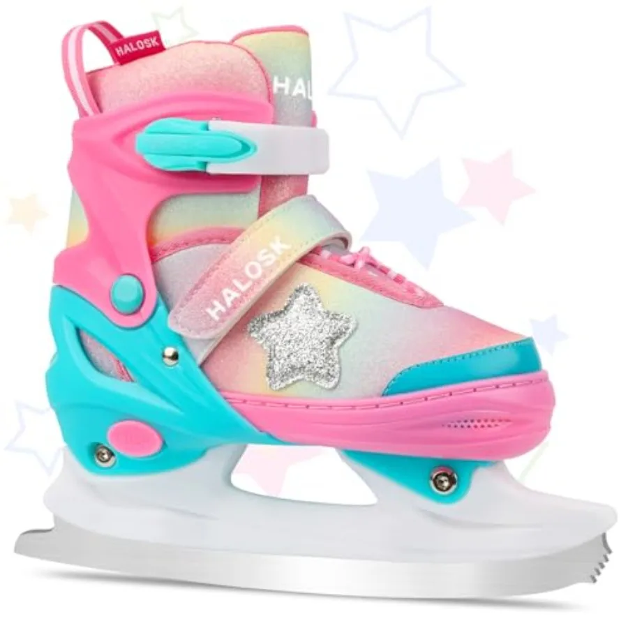 

Girls Ice Skates for Boys, Adjustable Skates for Outdoor Indoor Rink, Rainbow Soft and Comfortable Lining Ice Skating Shoes Age