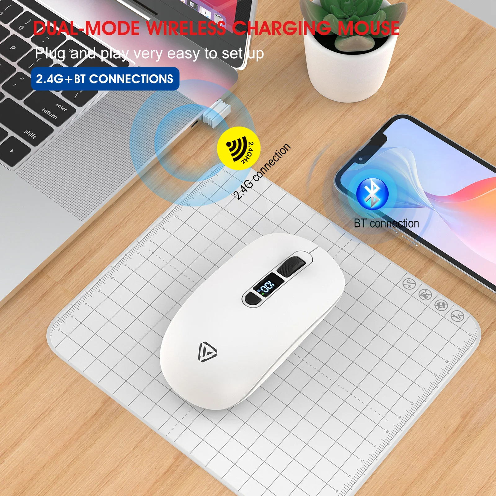 APAYADO T03 Mouse, 2.4GHz and Bluetooth Connection, 500mAh Battery, USB-C Charging port, 800 / 1600 / 2400 / 3200 DPI levels