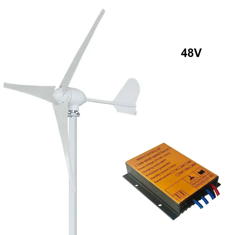 Real 500W Wind Turbine Generator 3 Blades 750MM 12V 24V 48V Windmills With DC Charge Controllers CE Certificate