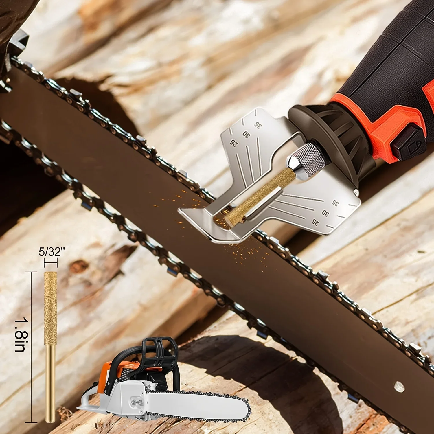 Chain saw sharpening tool with burrs, replacement Abrasive stone, suitable for gasoline/electric chain saws