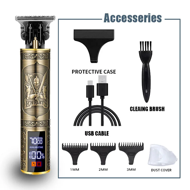 Nieuw! T9 elektrische tondeuse/accessoires |   Professioneel USB-scheerapparaat |   0 mm kale vervaging snijmachine draagbaar voor mannen thuis kapsel - afbeelding 1