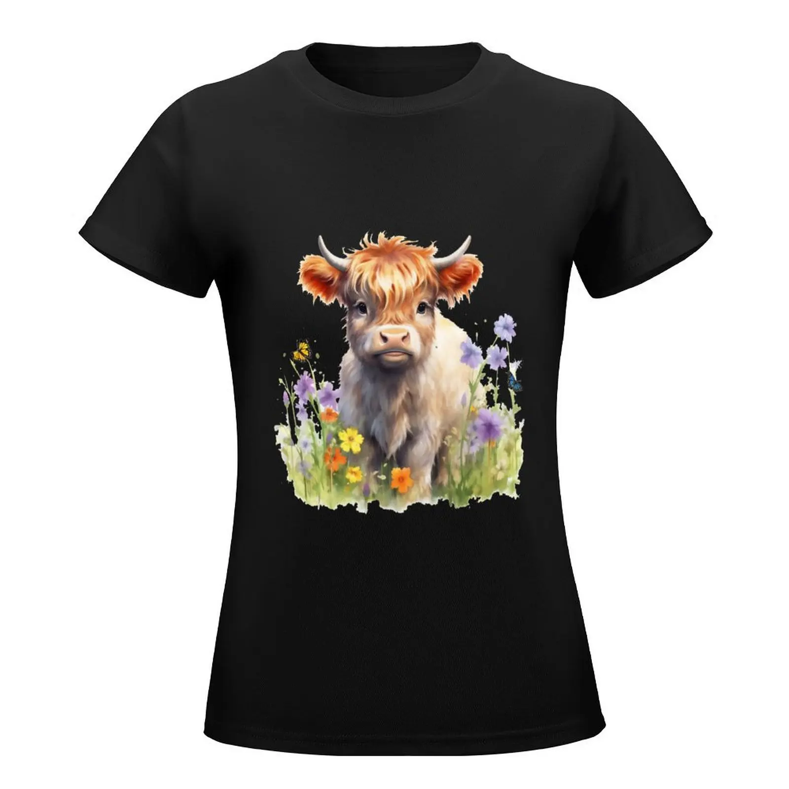 Long Haired Baby Highland Cow T-Shirt Blouse cute clothes tops t-shirts for Women graphic tees