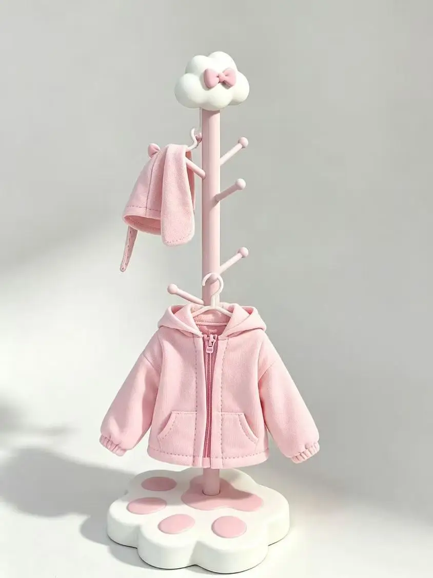 Kawaii InsCat Paw Base Floor-Standing Korean-Style Clothes Rack Doll Mini Wardrobe Baby Clothes Storage Display Rack Cute Gift - view 4