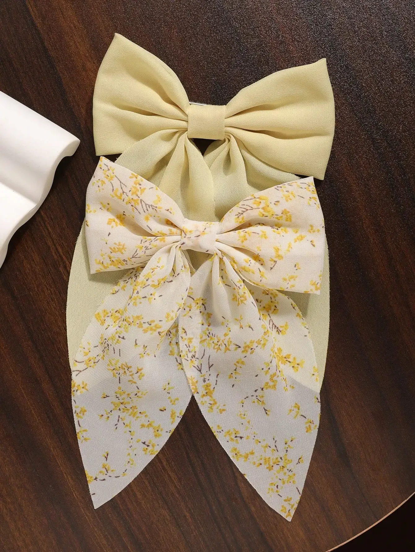 2 Pieces Yellow Chiffon Floral Bow Hair Clips Casual Bohemian Elegant Hair Accessories