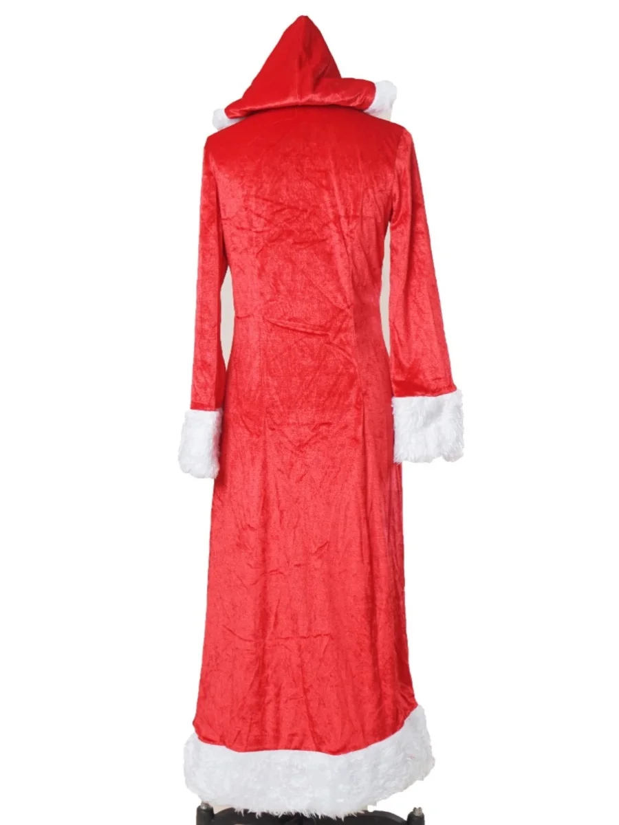 عباءة طويلة من المخمل بغطاء للرأس للهالوين باللون الأحمر S Claus مع حزام Bla ملابس نسائية لمرحلة Faion العرقية #2