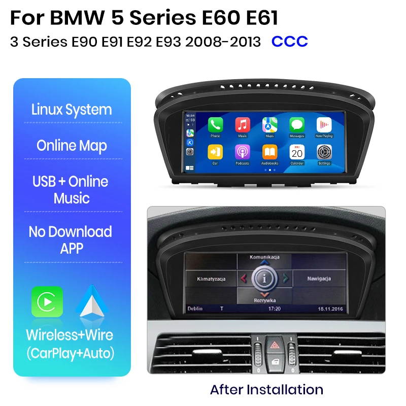 Junsun Linux Systeem Draadloze Carplay Android auto Multimedia Speler Autoradio Voor BMW 3/5 Serie E60 E61E62 E63 E90 E91 E92 E93