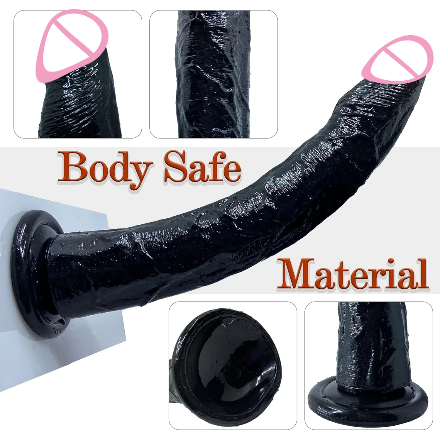 Realistic Dildo with Small Glans Balls-Free 13.4 Inch Big Dildo Black Jelly Dildo with Suction Cup Anal Sex Toys for Women Men