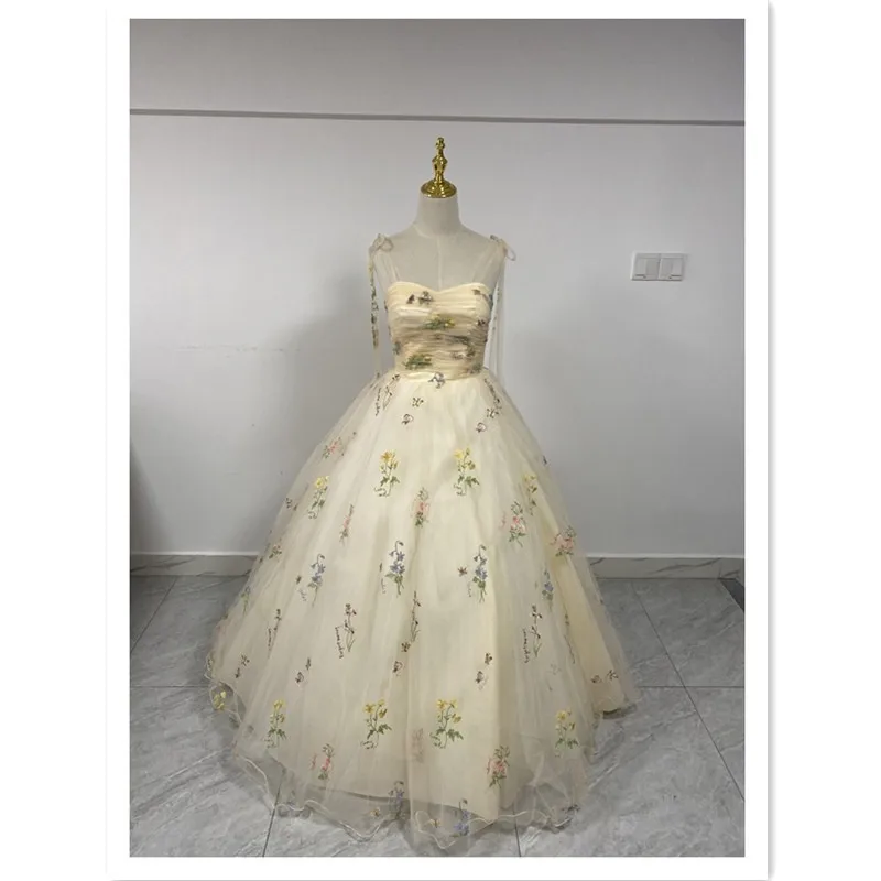 Moda cinturino per spaghetti Quinceanera nuovo champagne colorato floreale tulle abito da ballo semplice dolce fata vestido Baile personalizzato