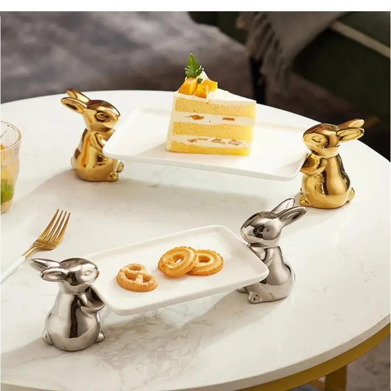 

Кролик, десертная тарелка, столовые приборы на высоких ножках, гостиная для хранения ювелирных изделий, фрукты, конфеты, украшение для дома торта