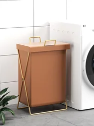 Hot sale leather dirty clothes basket light luxury home bathroom waterproof laundry    storage  artifact