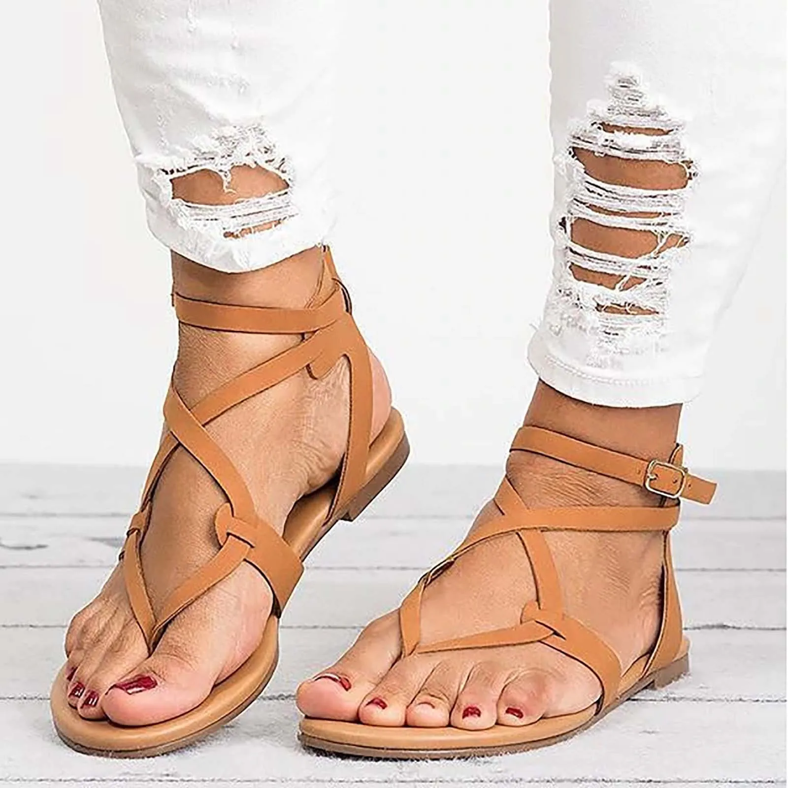 Womens Sandals 11 Buckle Shoes Flops Sandals Flat Retro Flip Fashion Summer For Women Sandals Fashion Sandals For Women Size 11