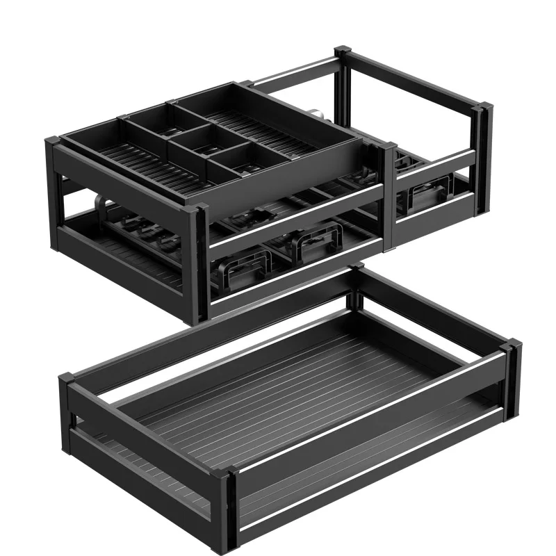 

Deepened Thickened Basket Kitchen Cabinet Aluminum Alloy Double-layer Dish Cabinet Basket Storage Deep Cabinet