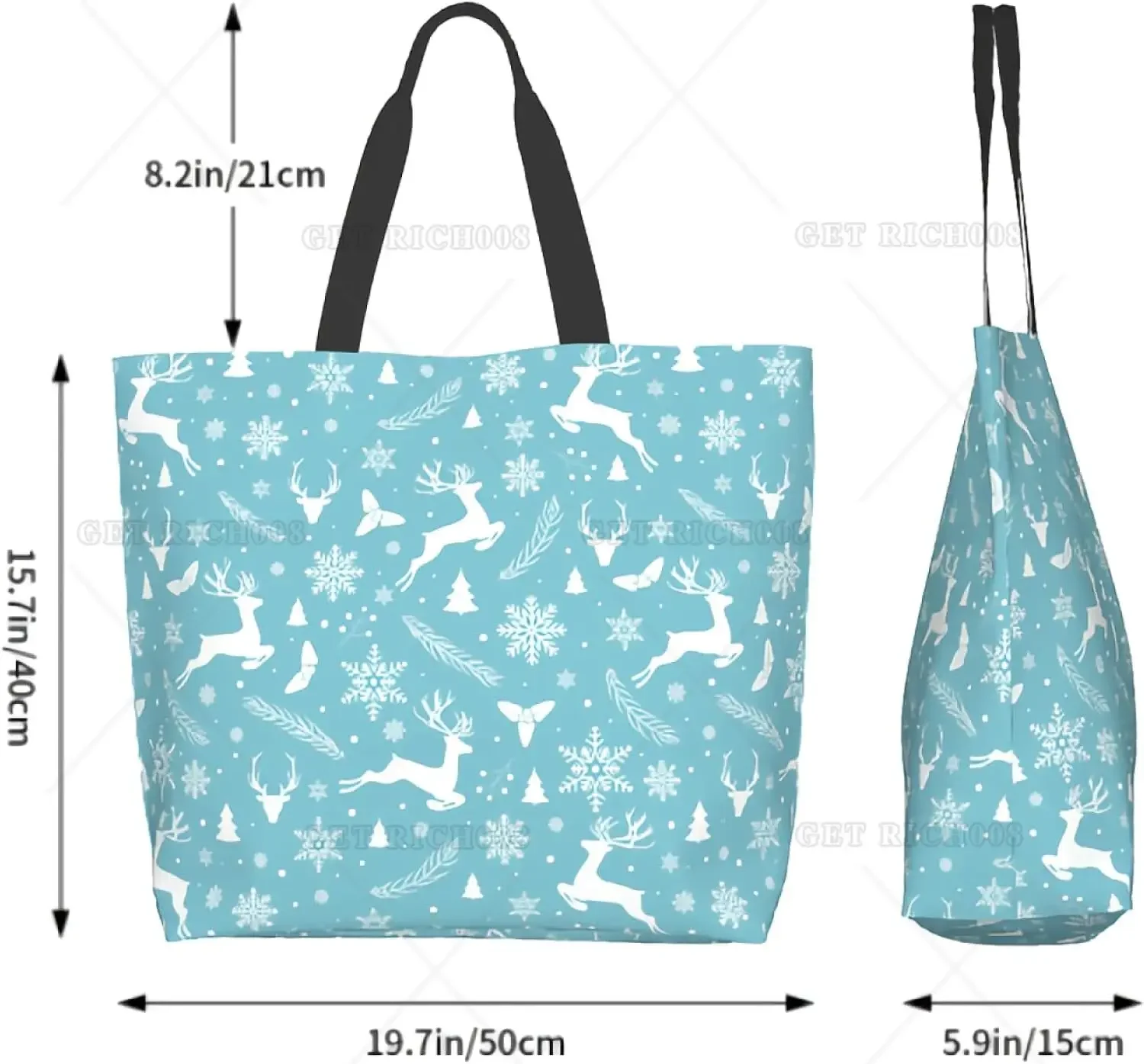 Winter Deer Blue Shoulder Bag Large Reusable Eco Shopping Bags Portable Storage Handbag Supermarket Bag Tote Bags for Women