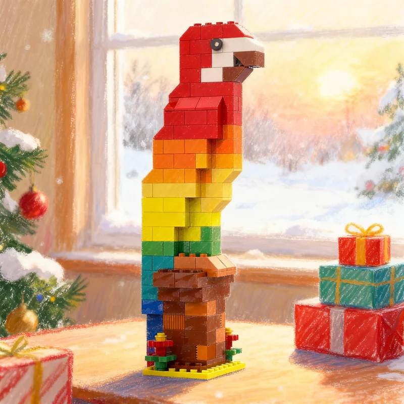 130pcs MOC Rainbow Parrot Classic Model Toy Building Blocks Construction Christmas Gift Idea Craft Collection Display Education