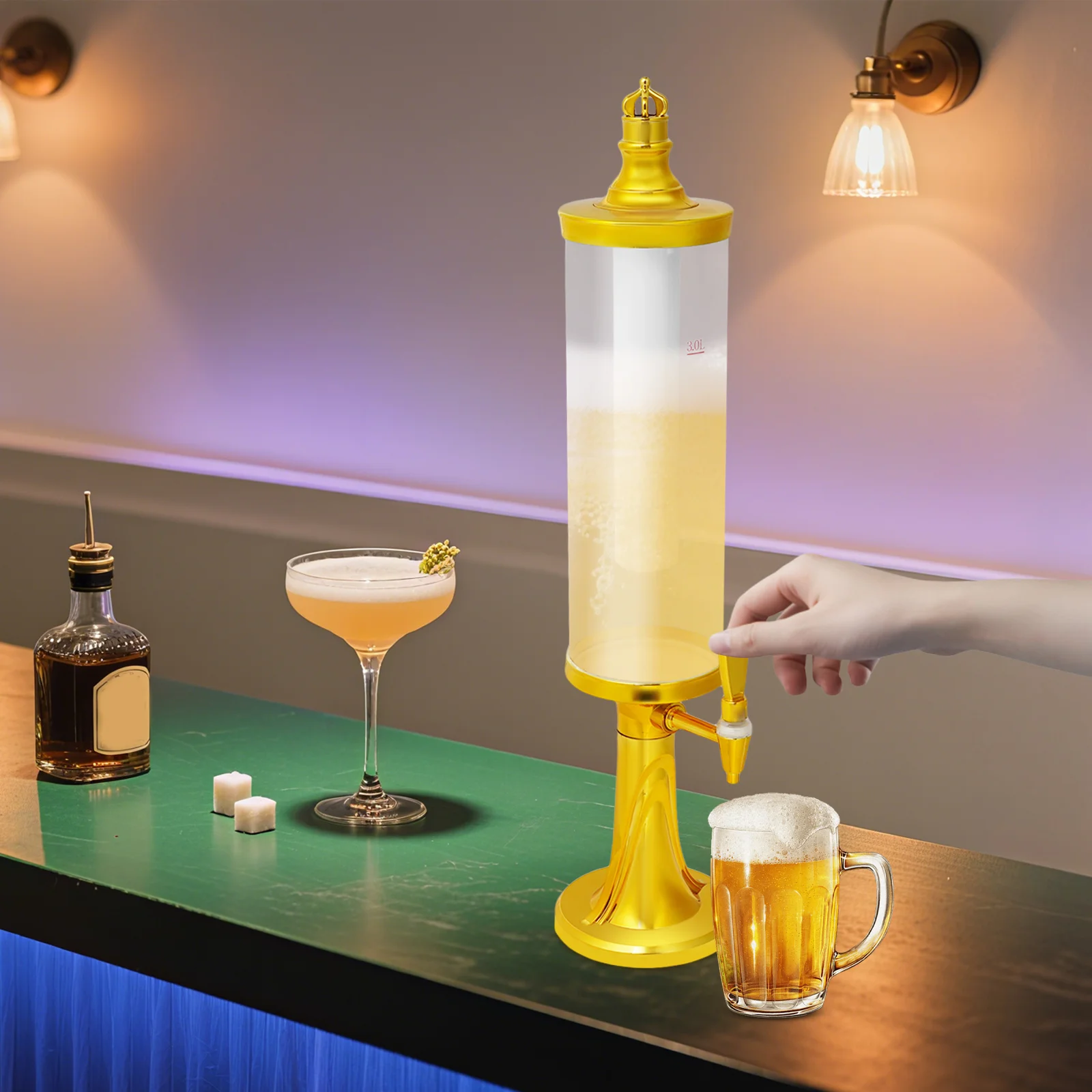 

14,9*69,8 см 3 л современный минималистичный диспенсер для напитков с пивной башней со светодиодными красочными блестящими огнями и трубкой для льда