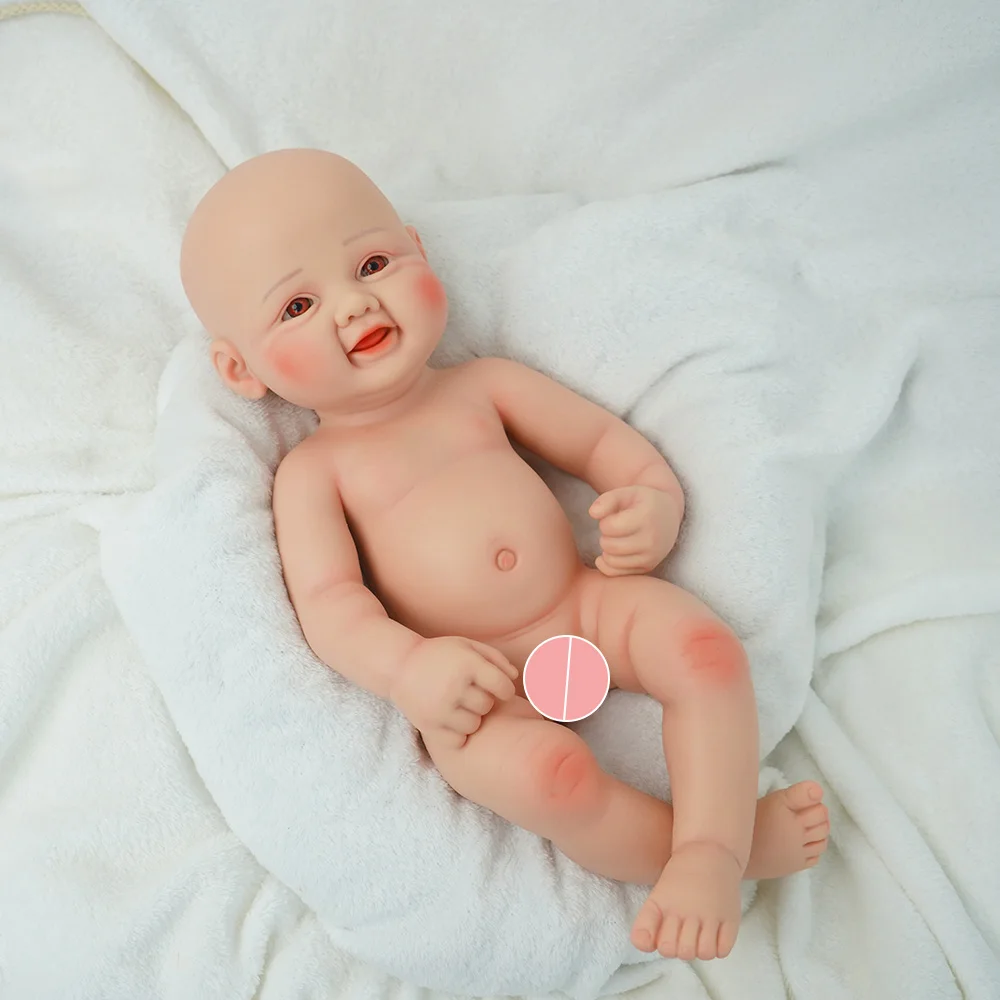 17,3-inch 2,4 kg zachte siliconen herboren pop van medische kwaliteit met dynamische drievoudige koppeling van open ogen, glimlach en open mond