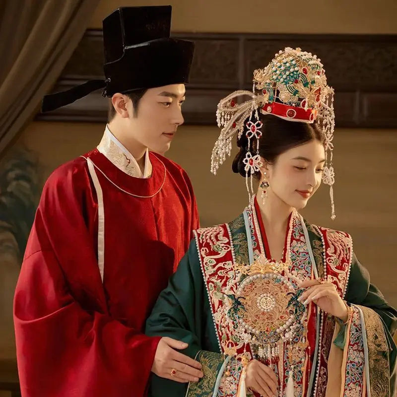 New Song Dynasty Hanfu 2025 Wedding Dress Bride Phoenix Crown Xiacheng Wedding Heavy Industry Chinese Wedding Dress Couple
