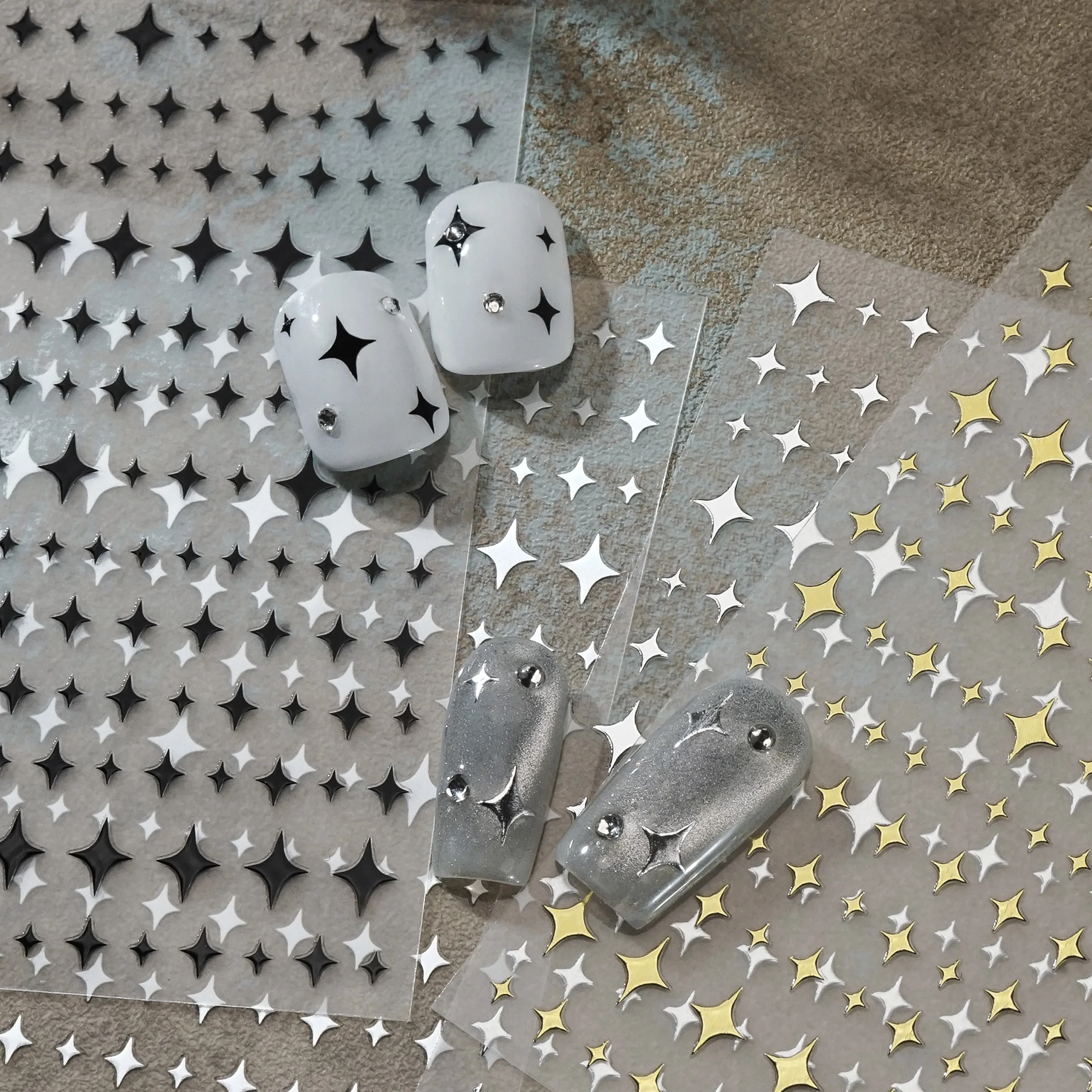 Autocollants pour ongles 3D en métal argent doré Starburst, 1 pièce, décalcomanies de décoration pour Nail Art français Y2K, pointes de Nail Art, charme pour ongles