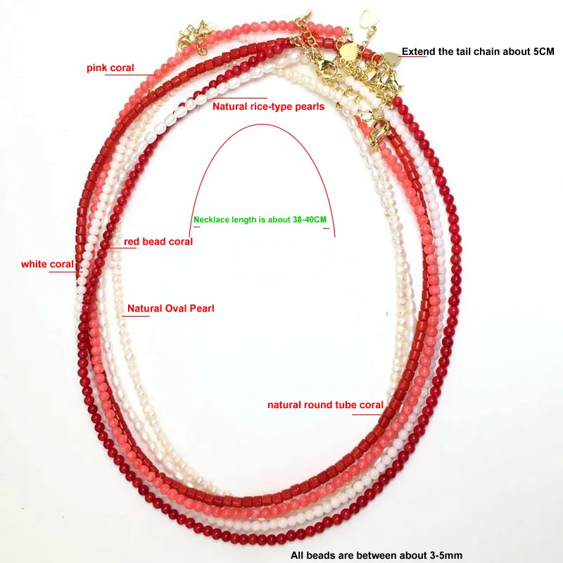 Natural pearl Romantic Fashion Beautiful Artificial Red Coral 3-4mm Round Beads Necklace Chain Choker Clavicle Jewelry 15inch