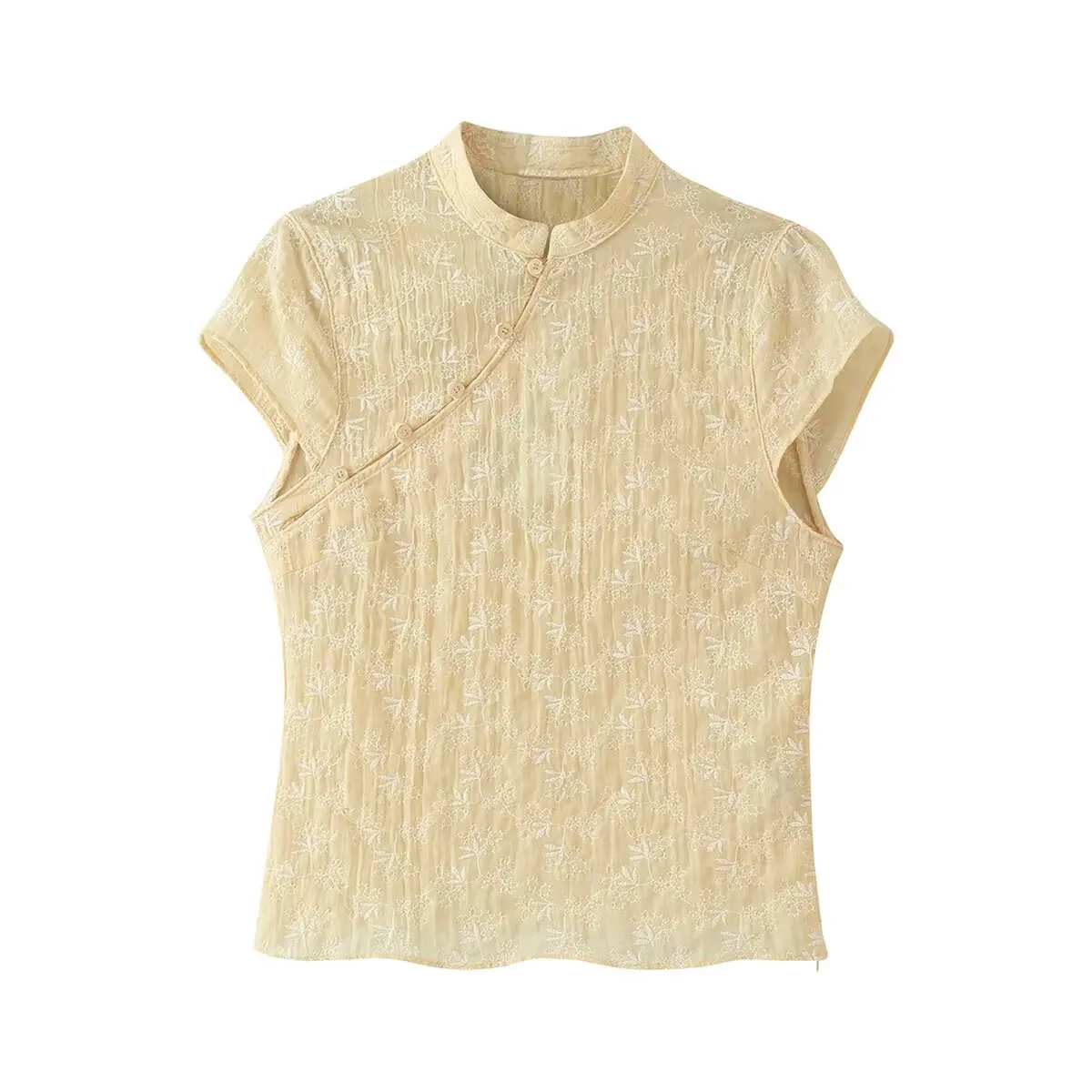 

WOMAN 2026 Summer New Fashion Embroidere Blouses Retro Short Sleeve All-match Casual Female Dresses Shirts Blusas Chic Tops