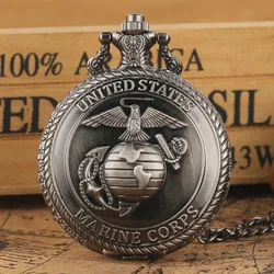 Bronze Grey United States Marine Corps Logo Symbolic Quartz Pocket Watch Chain Necklace Pendant Gift FOB Clock Art Collectibles