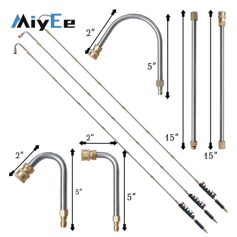 Set di bacchette di prolunga per idropulitrice in acciaio inossidabile da 10 pezzi – Connessione rapida da 1/4", 4000 PSI