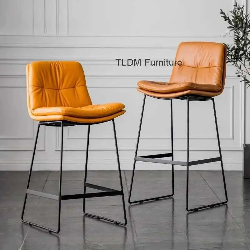

Nordic Metal Bar Chairs for Bars Waterproof Back Thick Cushion High Stool Light Luxury Simple Household Bar Chair for Cafe