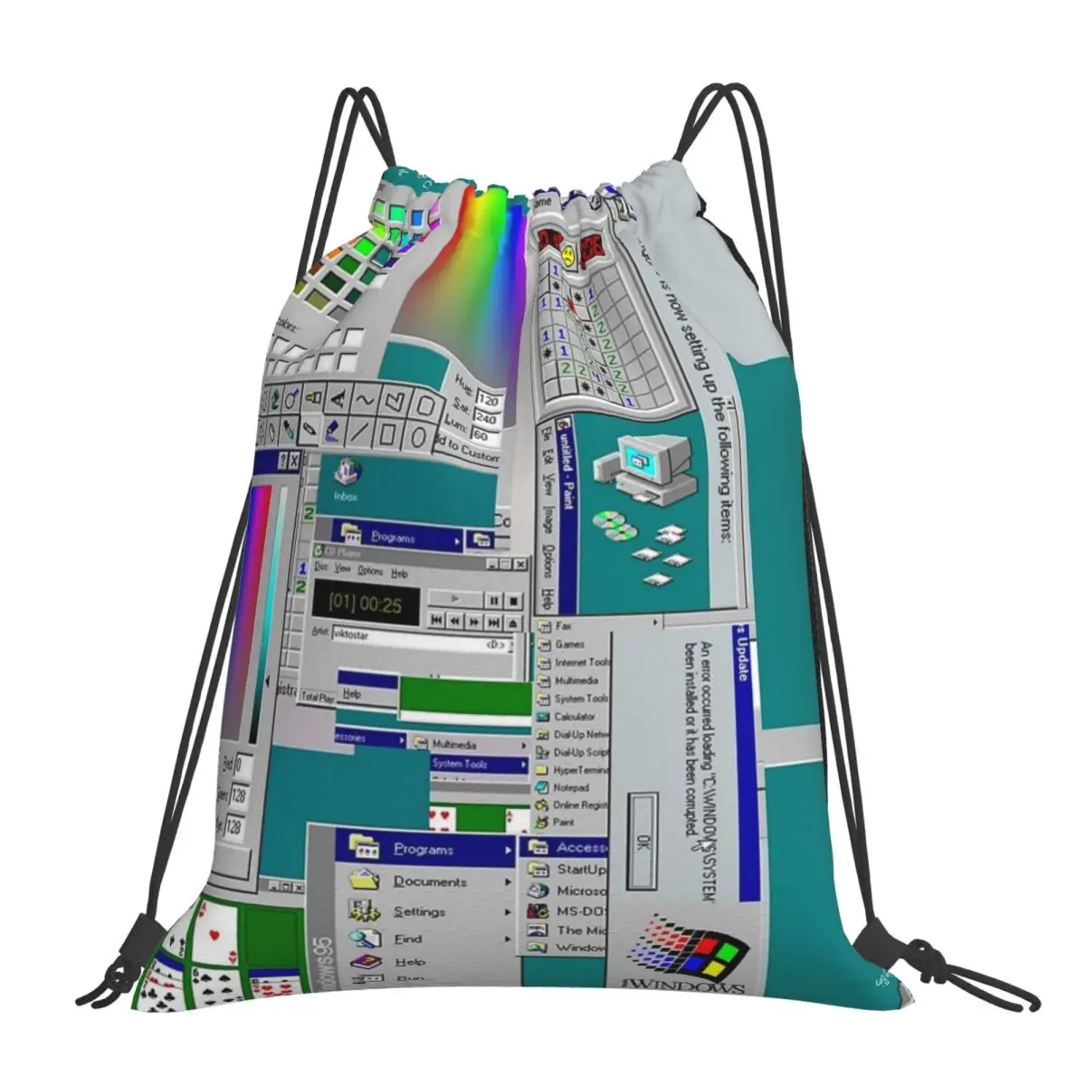 Windows 95 Collage Backpacks Fashion Portable Drawstring Bags Shoes Bag Book Bags For Travel School