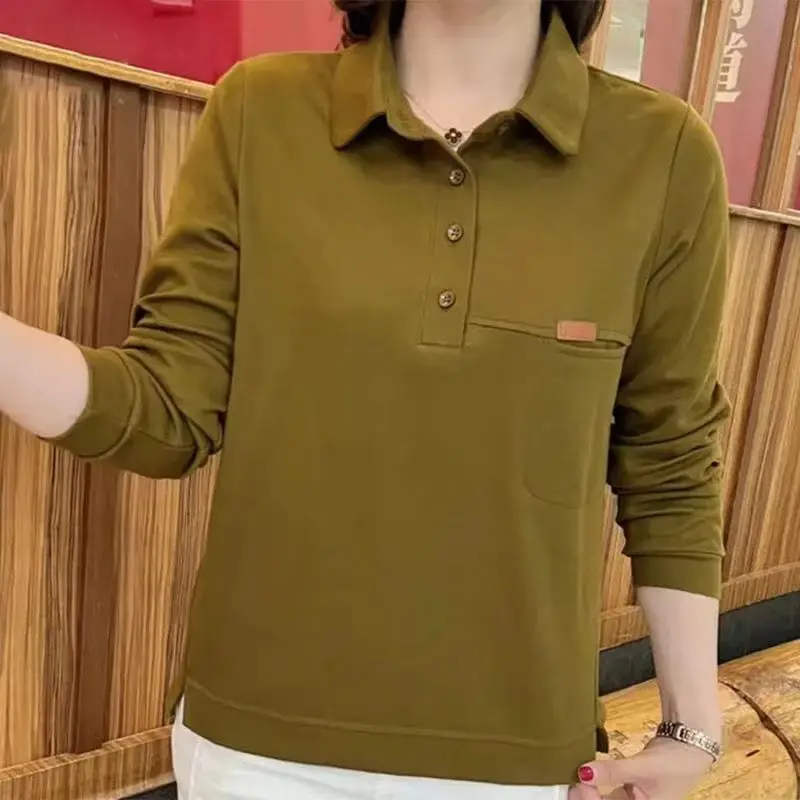 New  Collar Sweatshirt Loose Long Sleeve Autumn Spring Women's Clothing for Middle-Aged And Elderly Casual Style T-Shirt