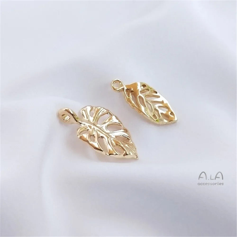 

14K Gold Plated Accessories hollow three-dimensional leaf pendant diy handcrafted bracelet head ornaments pendant eardrop