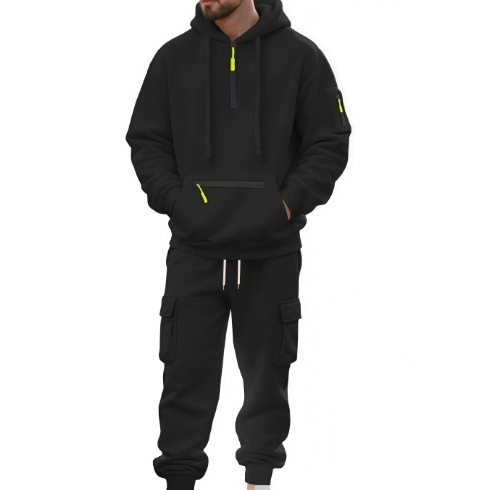 رجل الخريف الشتاء الرياضة تجريب مجموعة مقنعين سترة عادية سترة في الهواء الطلق سميكة الدافئة هوديس السراويل قطعتين مجموعة رياضية