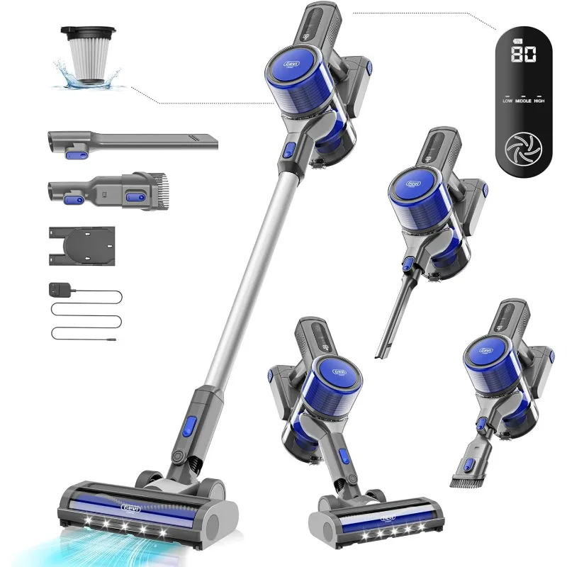 Cordless Vacuum Cleaners for Home 400W Powerful Stick Vacuum Long Runtime Detachable Battery LED Display Deep Clean