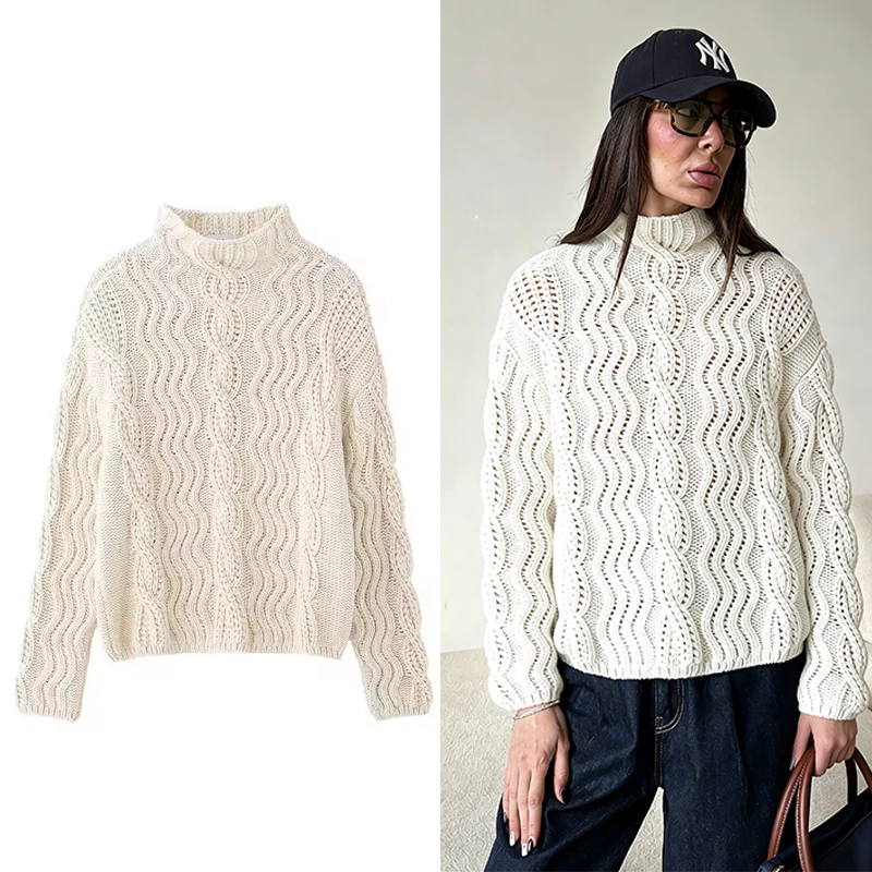 

Casual Chic Knitted Pullover Women Elegant Sweater Long Sleeve Stand Collar Female Autumn Winter New Year Knitwear Sweaters Top