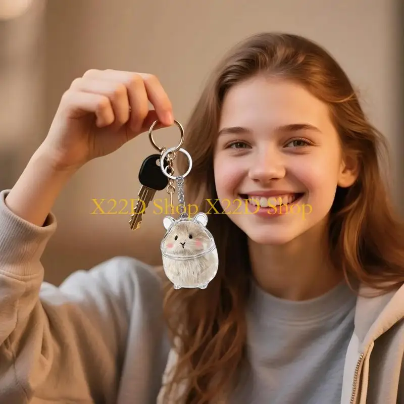X22D Clear Hamster Furs Memorial Keyring Compacts Dustproof Plastic Animal Hair Collector Keychain For Emotional Keepsakes