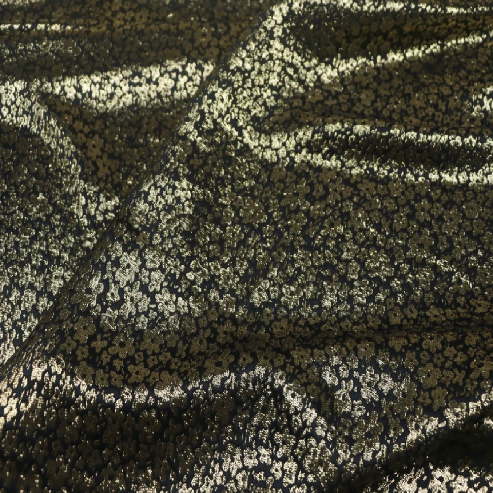 Black Dark Small Flower Shiny Luxury Modern Silk Lurex Metallic Fabric for Lady Evening Party Clothes Dress