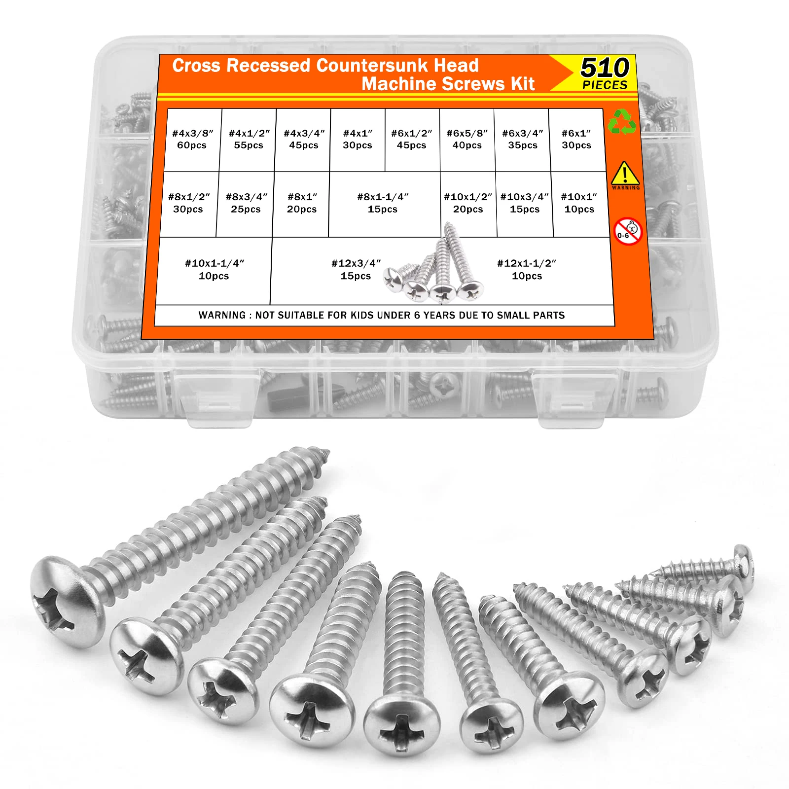 

510 шт. саморезы по дереву из нержавеющей стали - # 4- # 6- # 8- # 10- # Сковорода 12 Phillips, 3/8 "-1-1/2", для листового металла, домашний ремонт своими руками