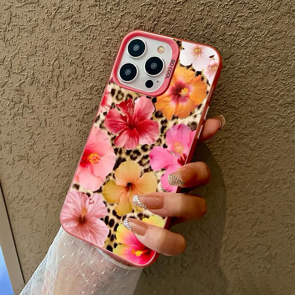 

Leopard Print Flower Design Phone Case Shockproof and Anti Slip Frosted Suitable for iPhone 16 15 14 13 12 11 Pro Max Plus Mini