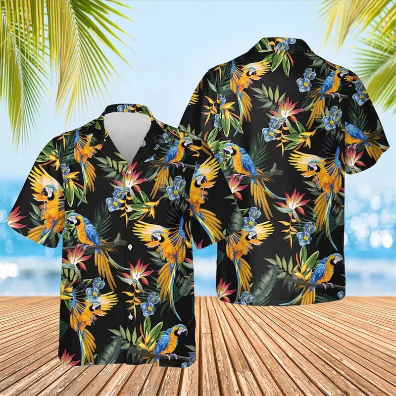 Newest Floral Parrot 3d Print Shirt Men Women Fashion Shirts Single-Breasted Short Sleeve Hawaiian Shirts Blouse Men's Clothing