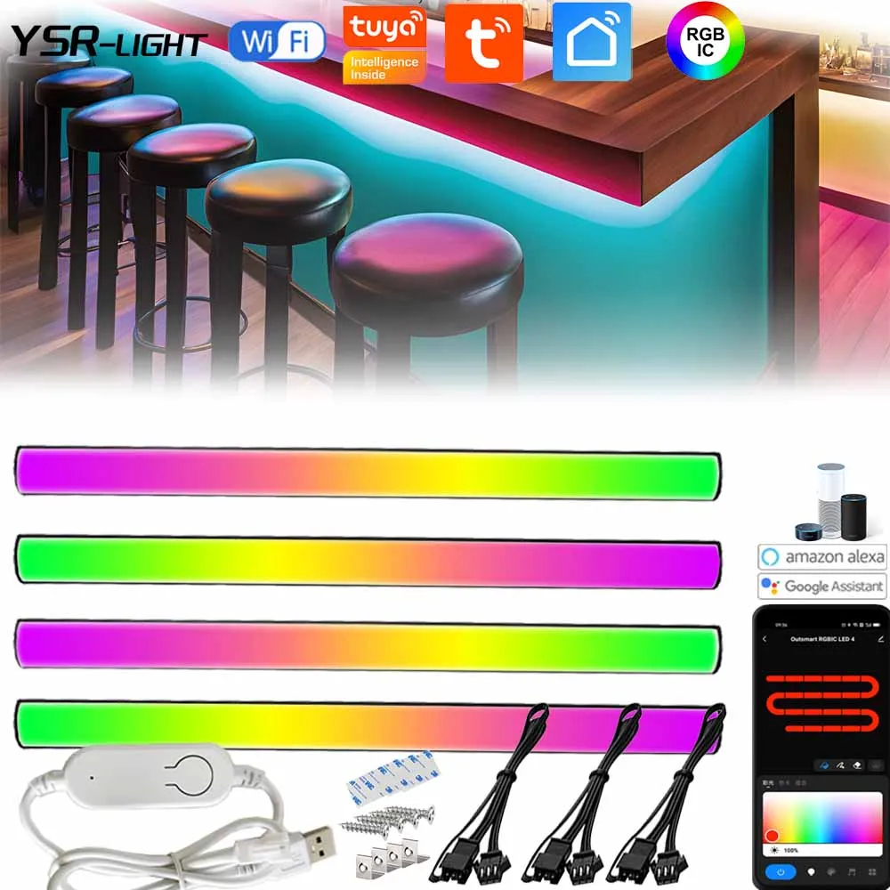 

USB DC5V Tuya WiFi RGBIC LED Bar Kit WS2812B Addressable Ambilight Bar Table Decor TV Backlight Gaming Voice Control for Google